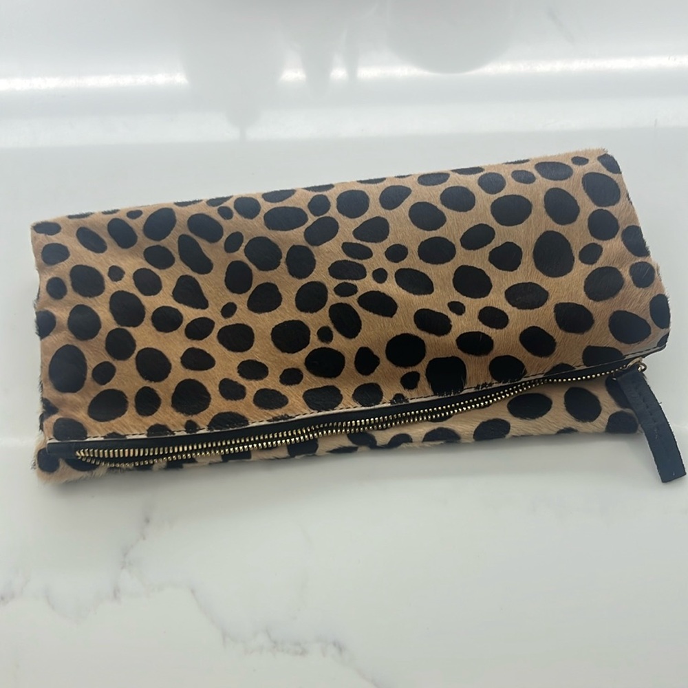 CLARE V. Leopard Ponyhair Clutch/ Pouch